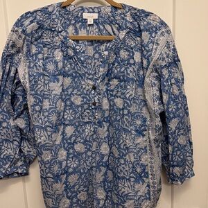 J. Jill Blue and White Floral Blouse